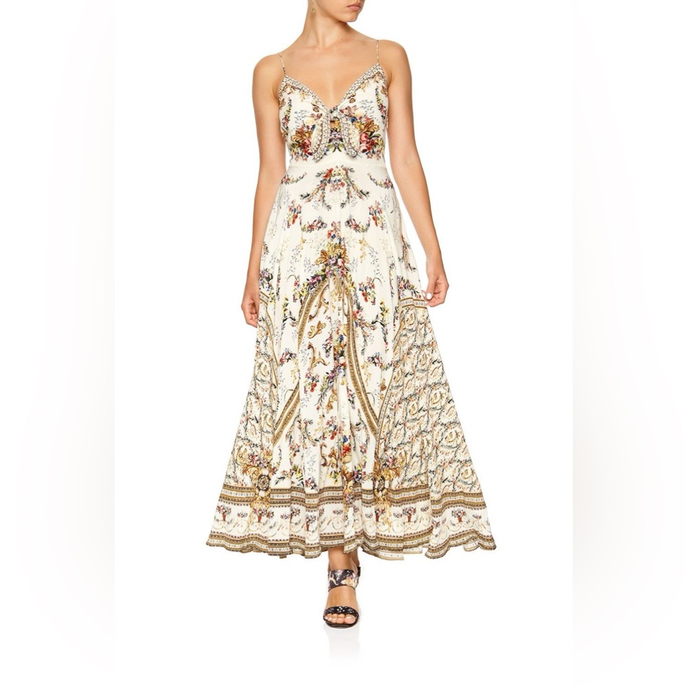 Camilla Olympe Ode Long Silk Maxi Dress Tie Front Crystal Embellished Size M NWT